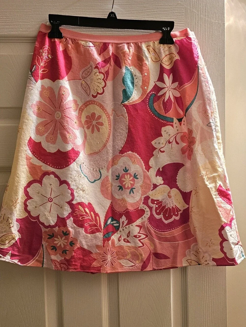 New York & Company Fuchsia and Coral Floral A-Line Skirt - Picture 1 of 4